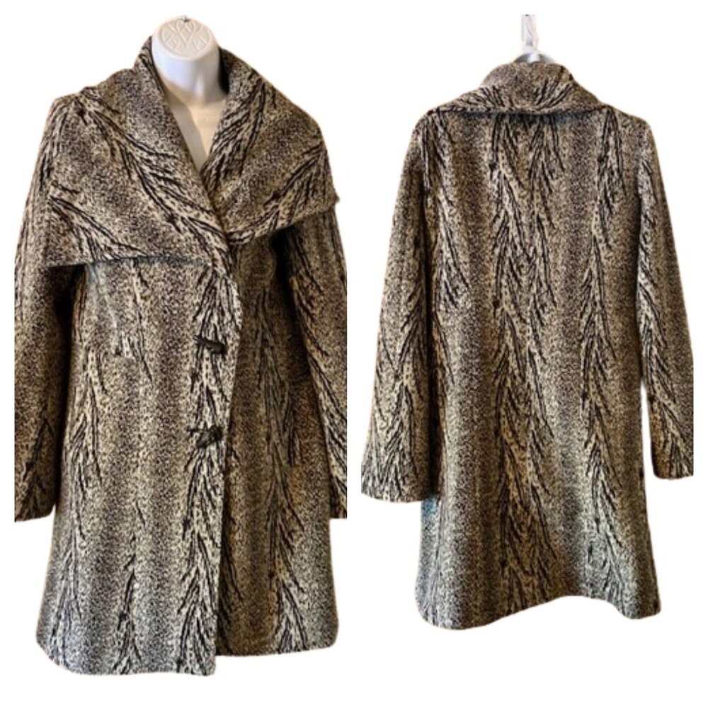 MAAC London Night Owl Knee Length Wool Blend Coat Shawl Collar Lined Pockets